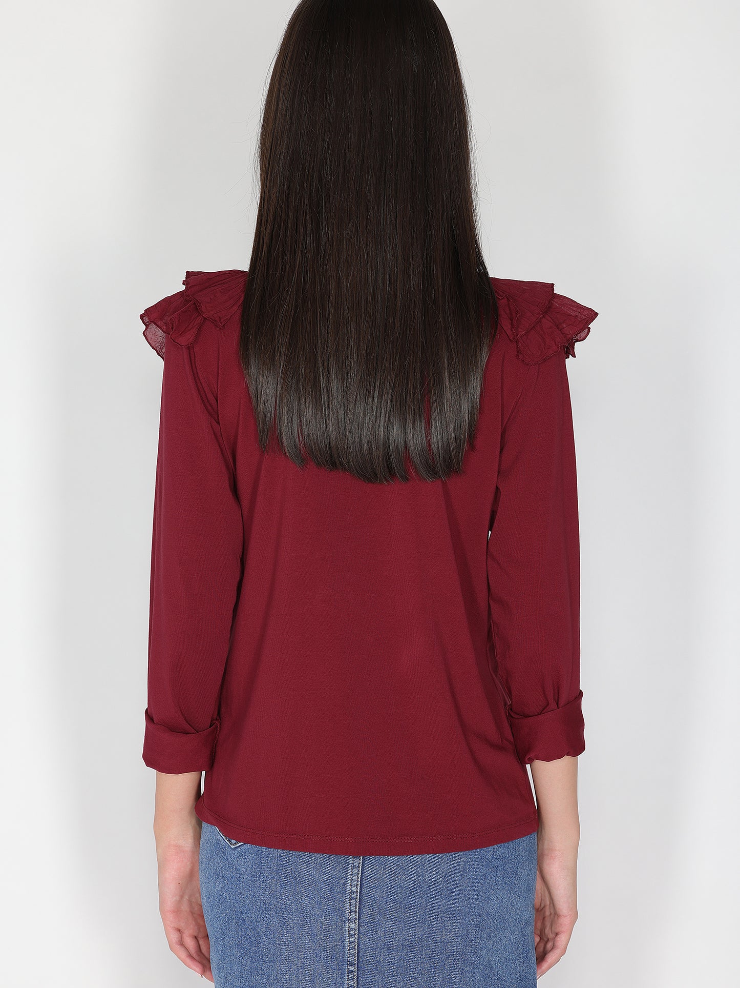 Maglia collo V con rouches