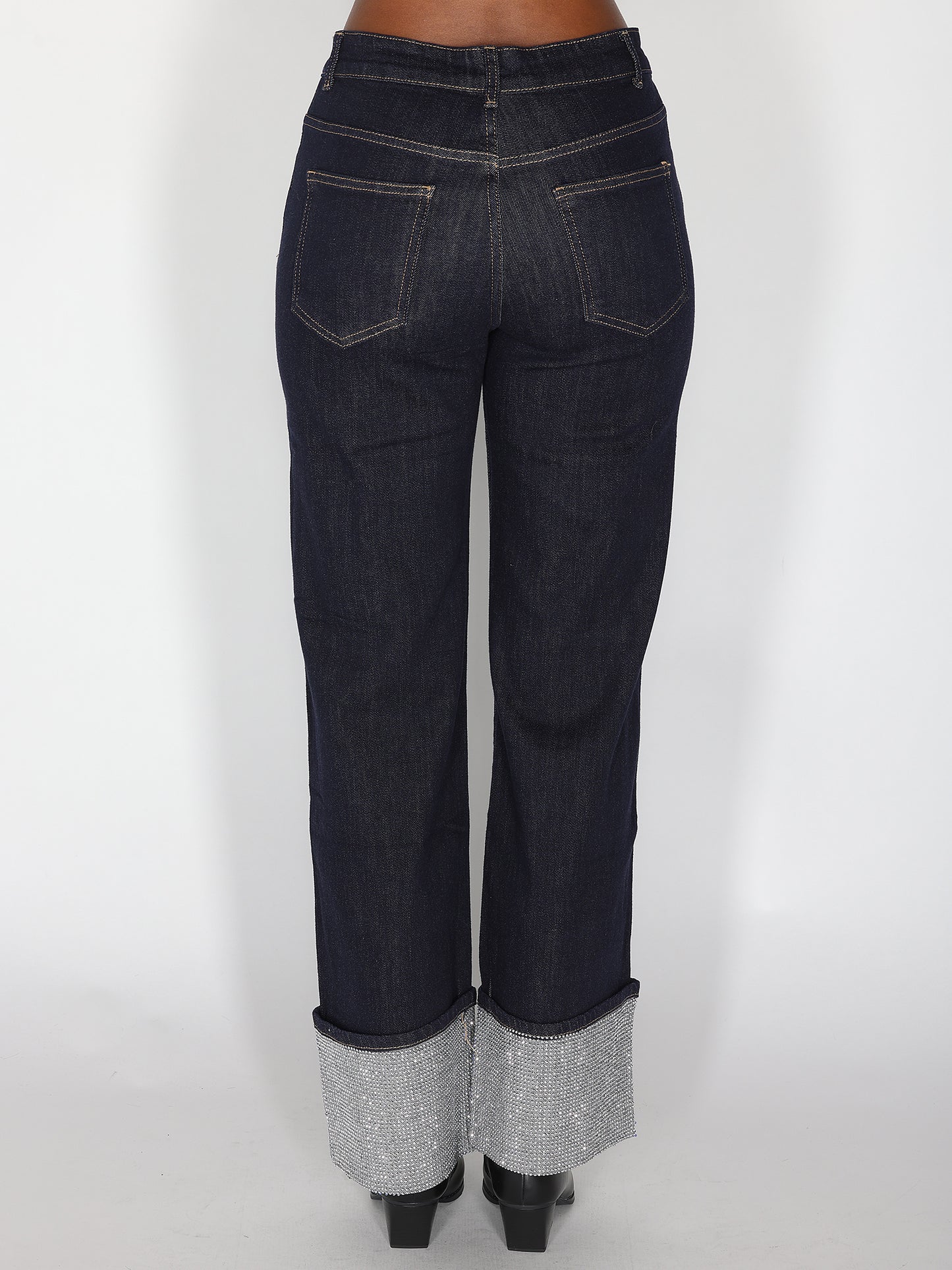 Jeans a palazzo risvolto strass