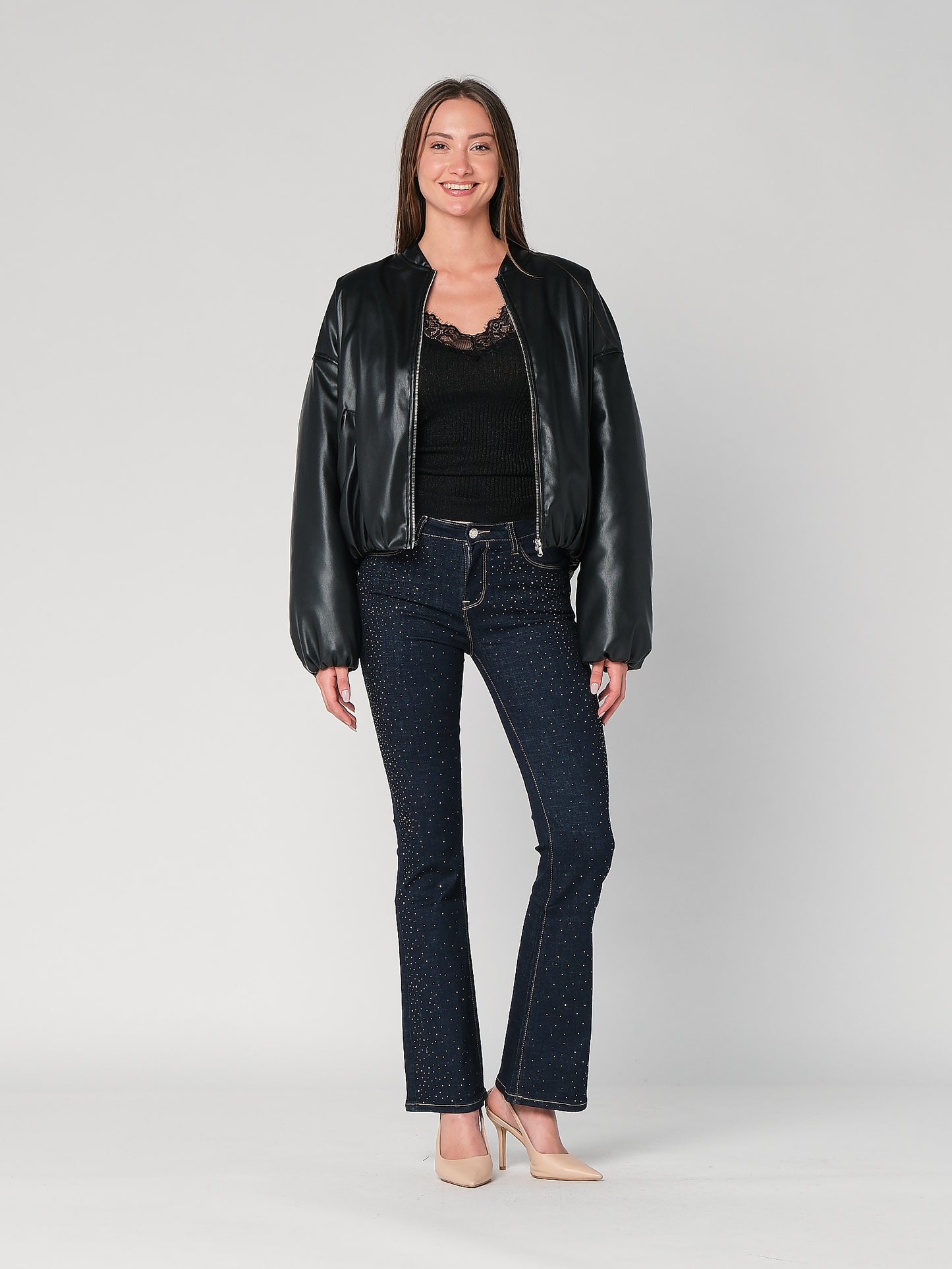 Jeans a zampa con strass