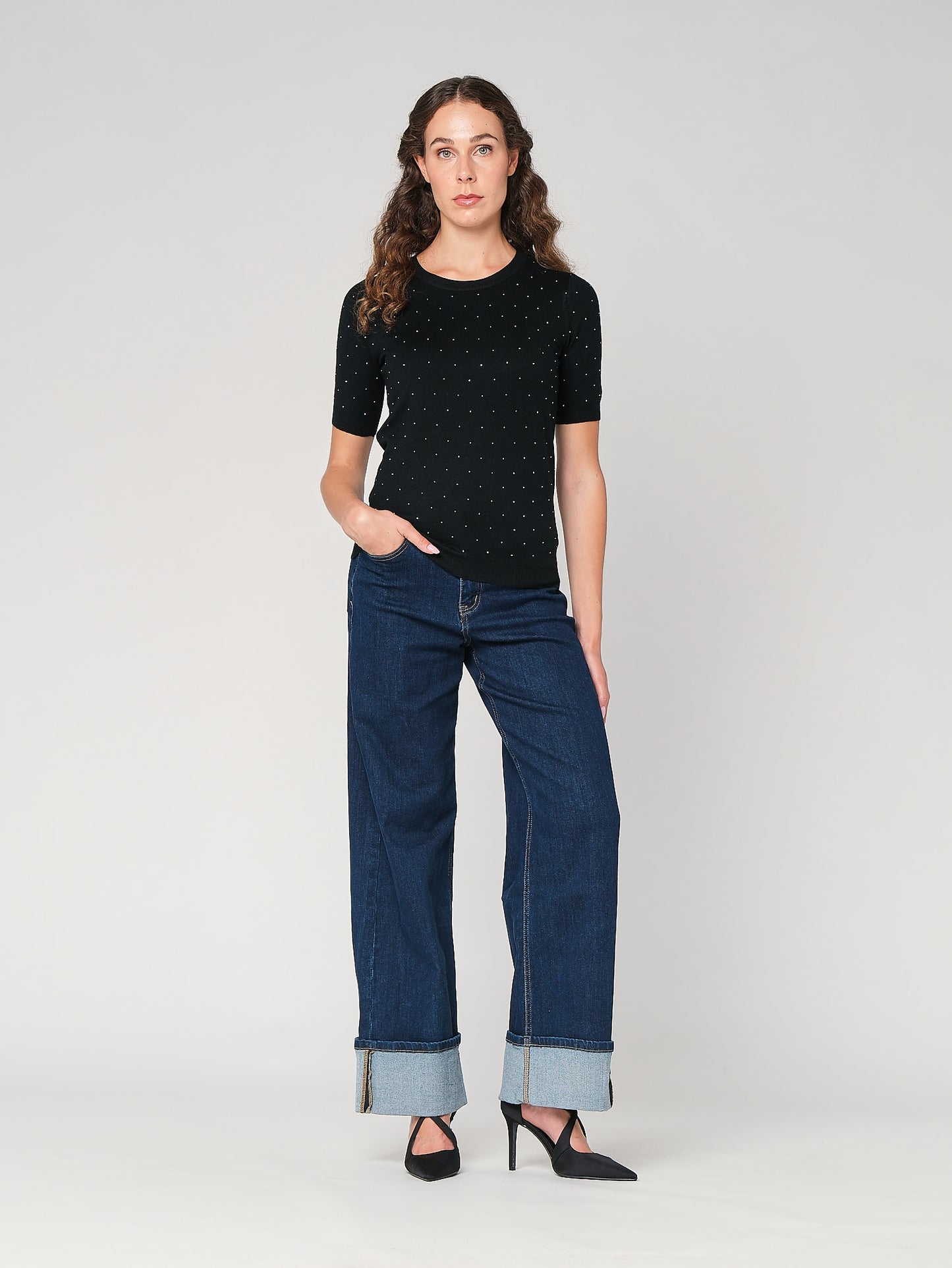 Jeans a palazzo con risvolto