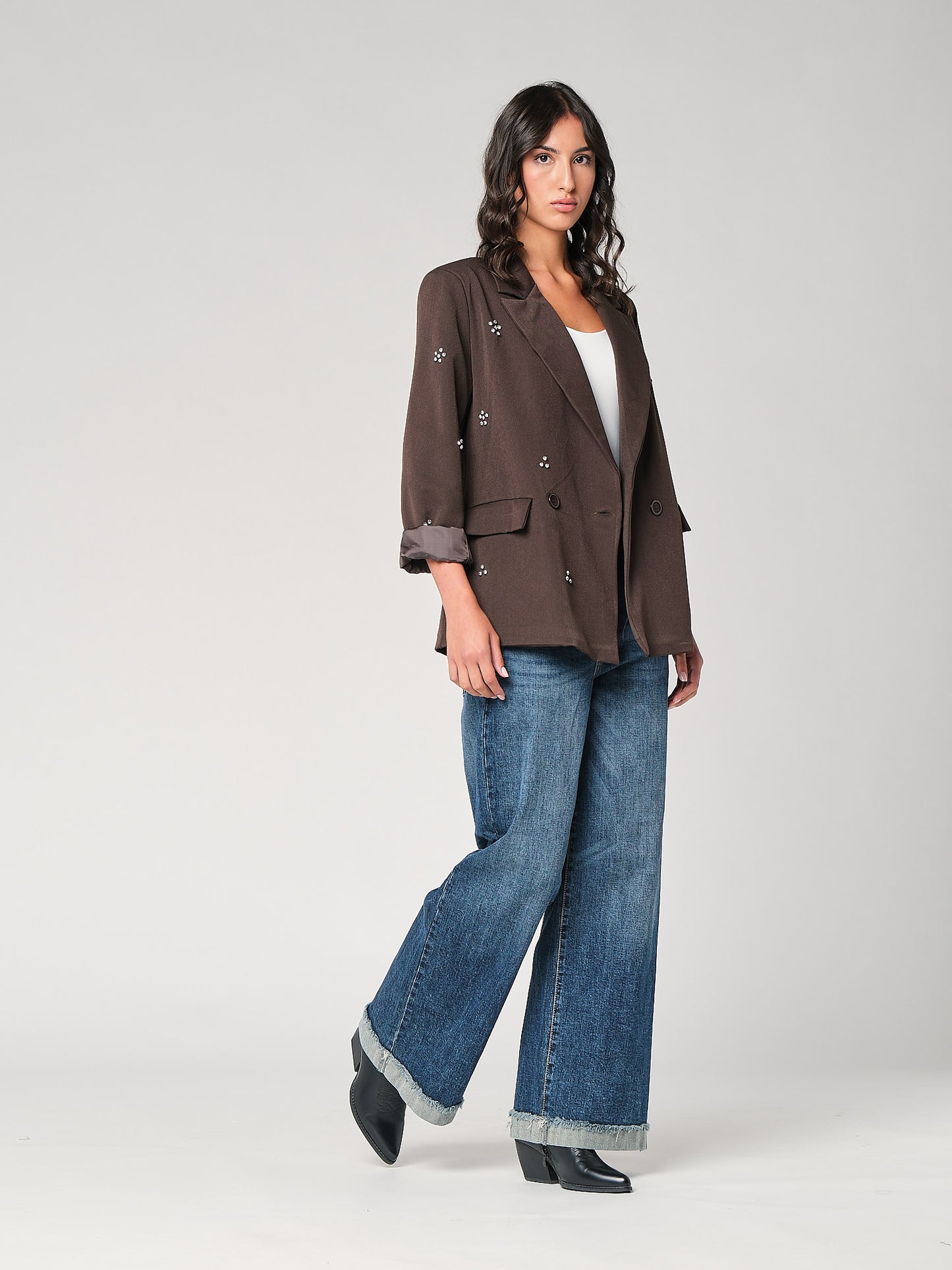 Jeans a palazzo con risvolto