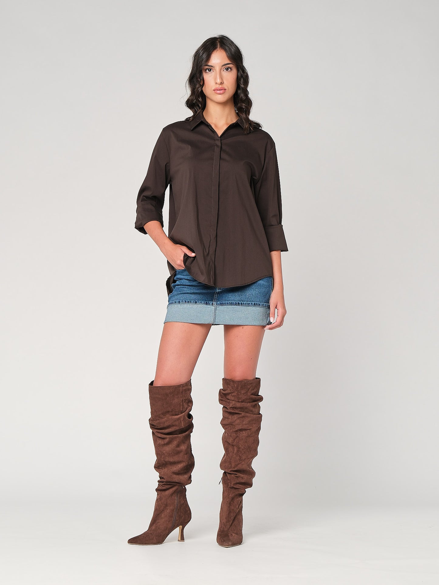 Minigonna jeans con risvolto