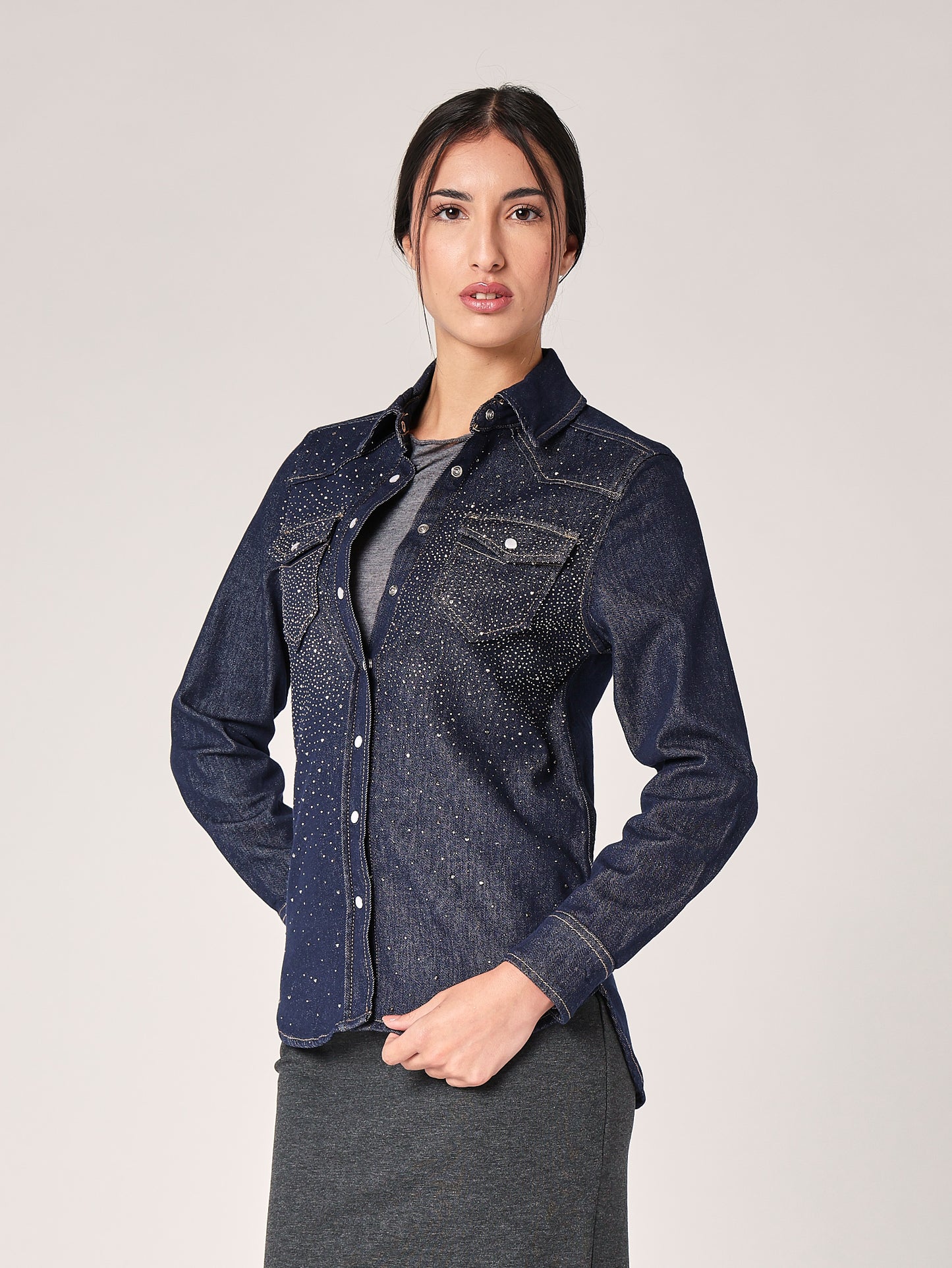 Camicia jeans con strass
