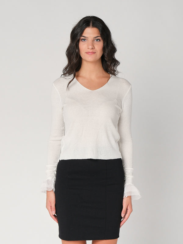 Maglia V con tulle