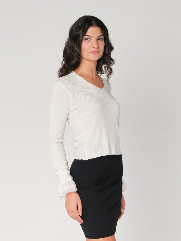 Maglia V con tulle