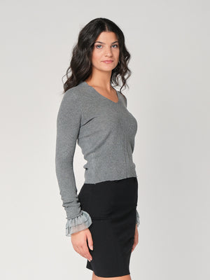 Maglia V con tulle