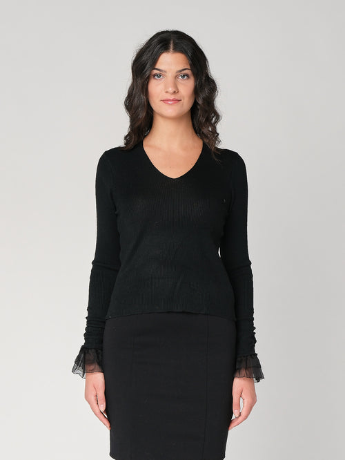 Maglia V con tulle