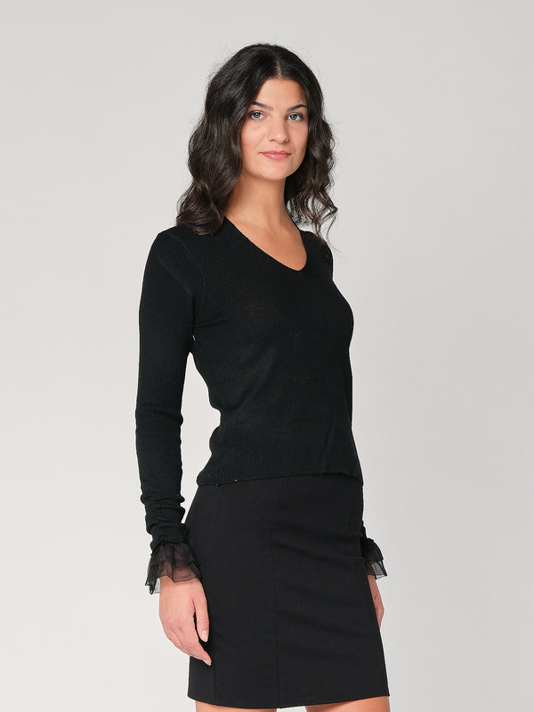 Maglia V con tulle