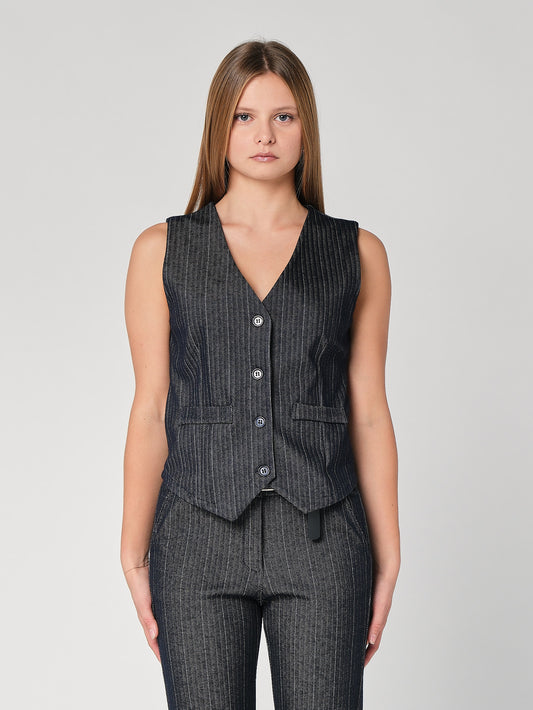 Gilet in chambray a righe