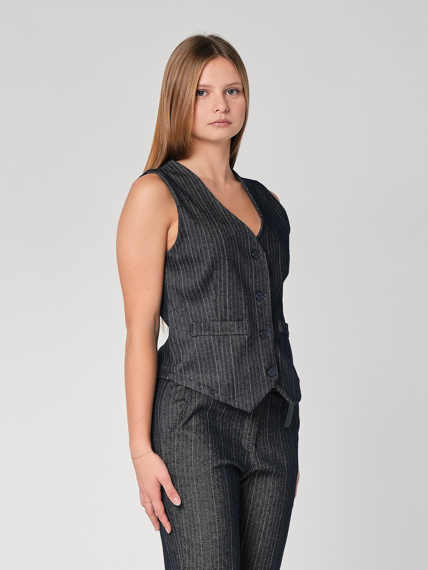 Gilet in chambray a righe