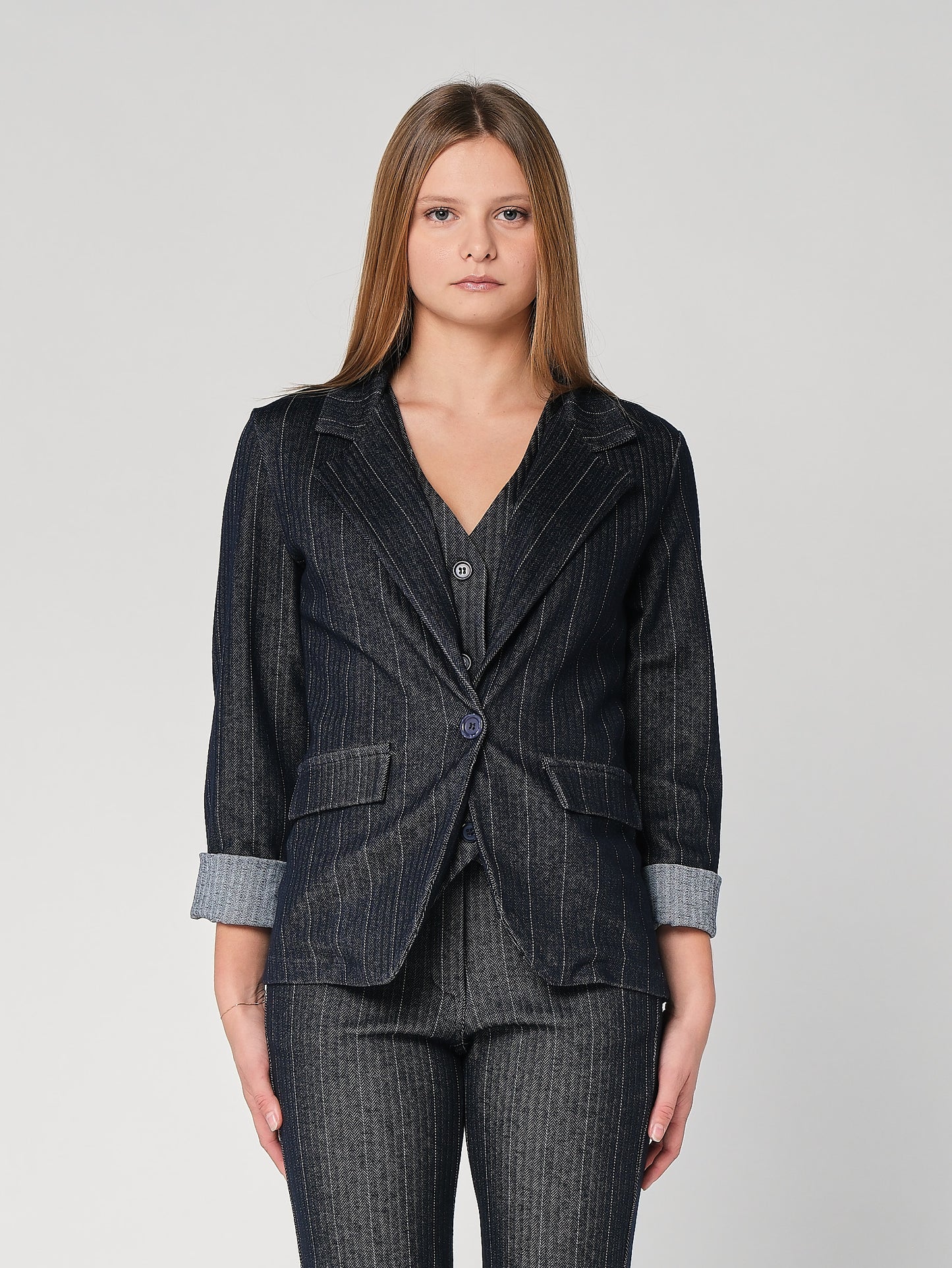 Gestreifte Chambray-Jacke