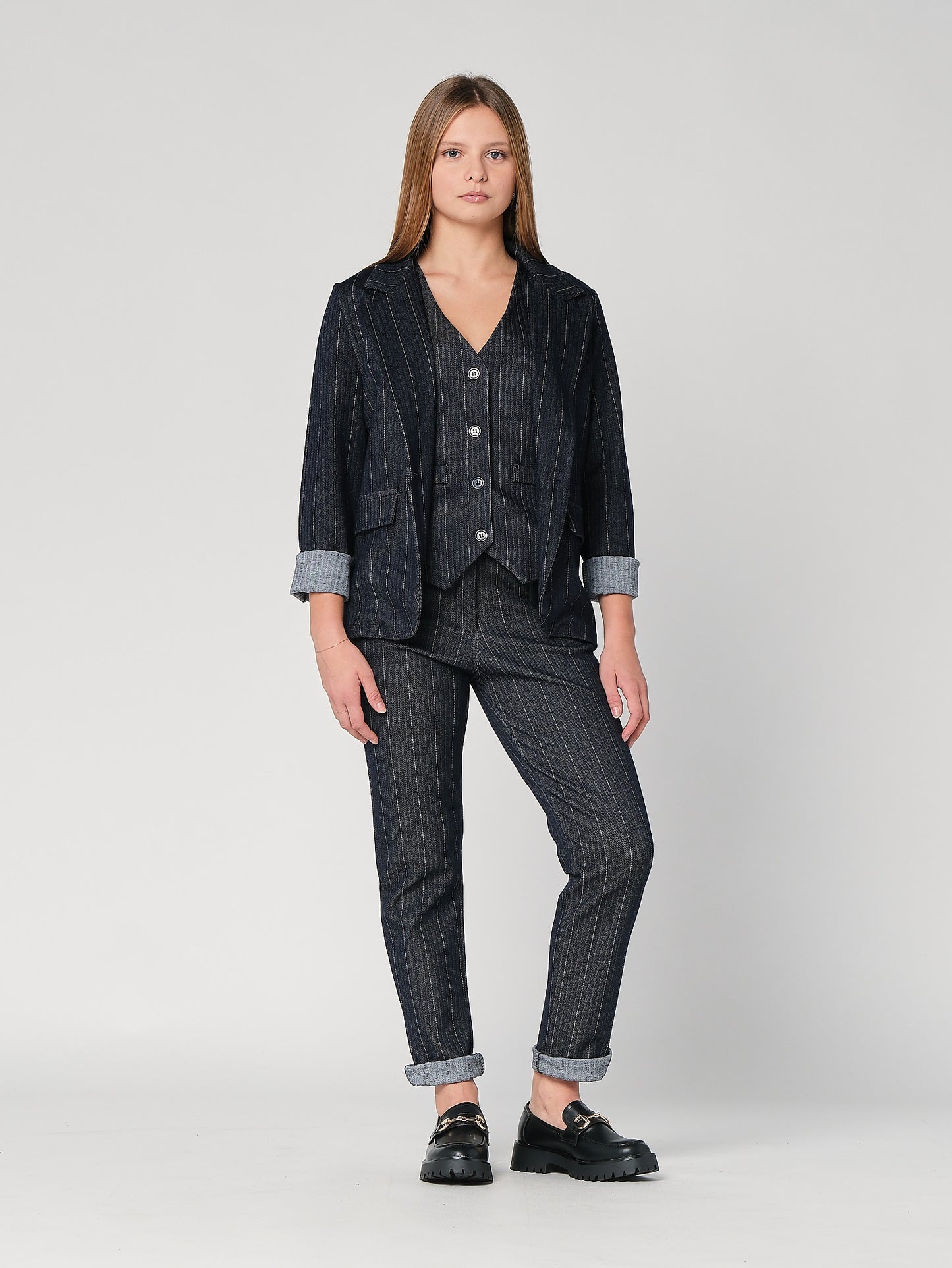 Gestreifte Chambray-Jacke