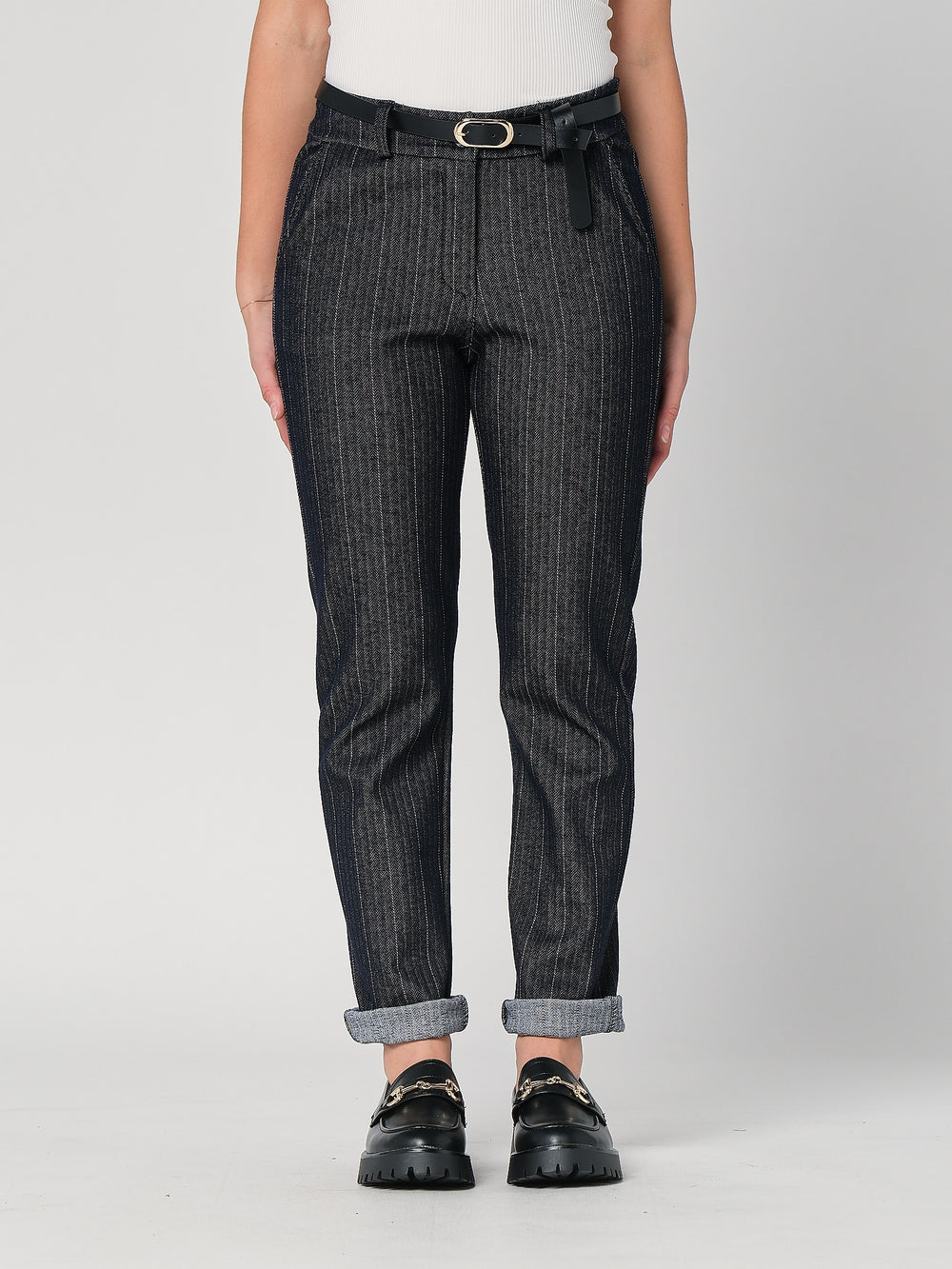 Pantalone in chambray a righe