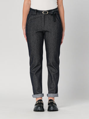Pantalone in chambray a righe