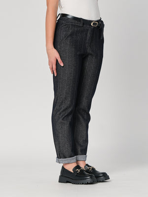 Pantalone in chambray a righe