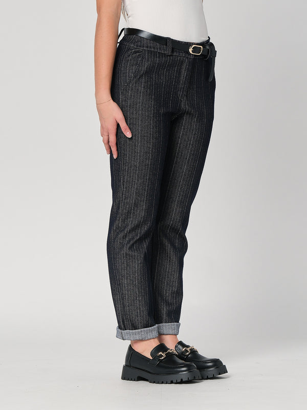 Pantalone in chambray a righe