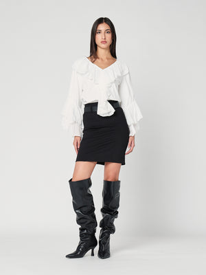 Maglia V in cotone con rouches