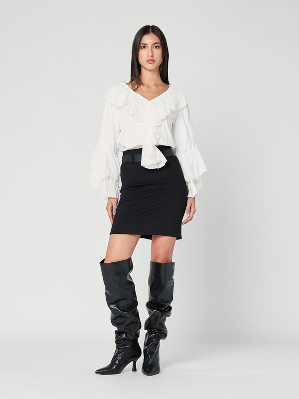 Maglia V in cotone con rouches