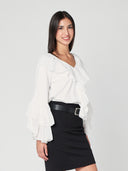 Maglia V in cotone con rouches
