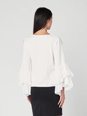 Maglia V in cotone con rouches