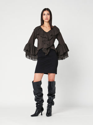 Maglia V in cotone con rouches