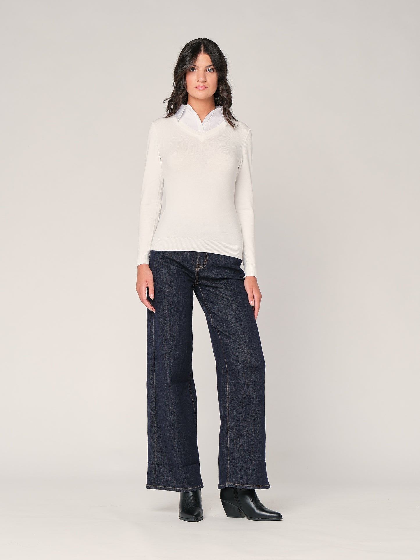 Jeans palazzo con risvolto