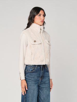 Gilet in pelliccia con bottoni gioiello