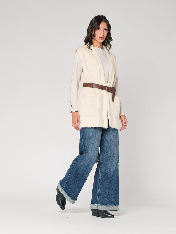 Gilet pelliccia con cintura