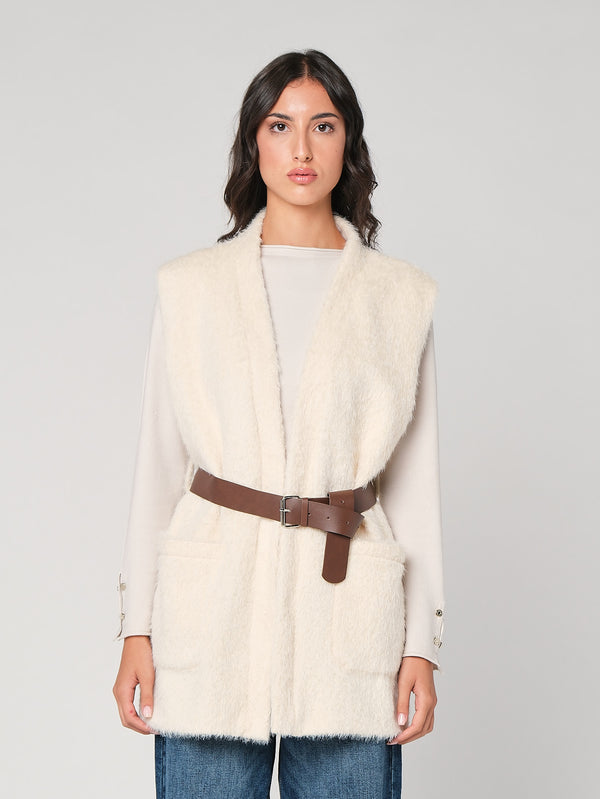 Gilet pelliccia con cintura