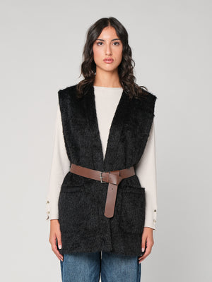 Gilet pelliccia con cintura