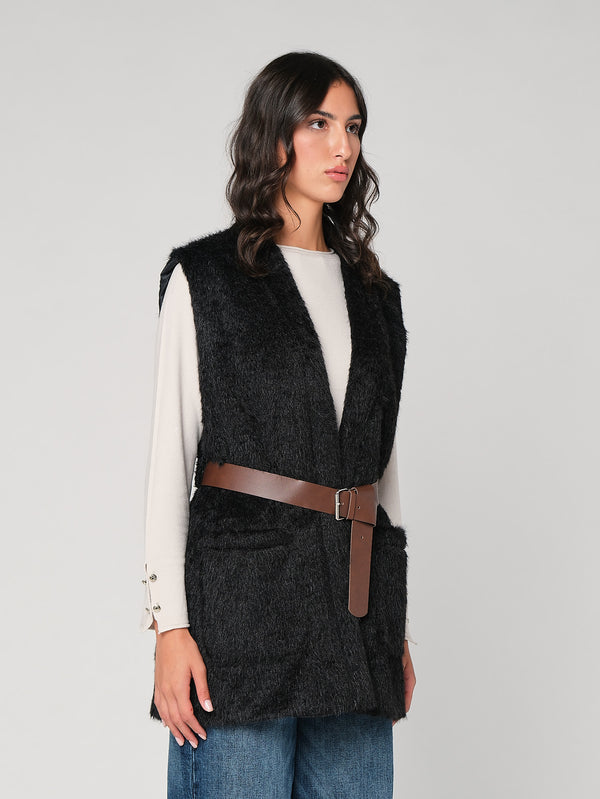 Gilet pelliccia con cintura