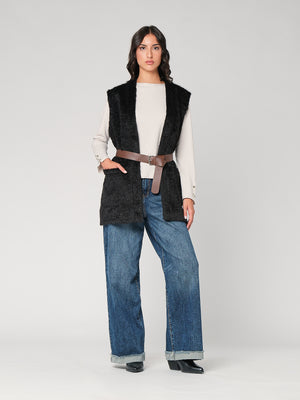 Gilet pelliccia con cintura