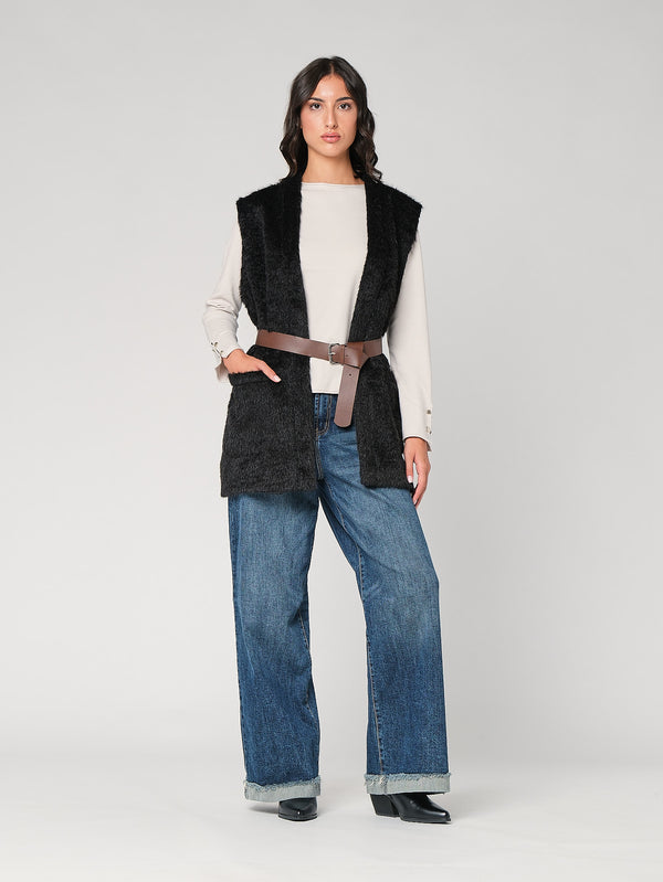 Gilet pelliccia con cintura