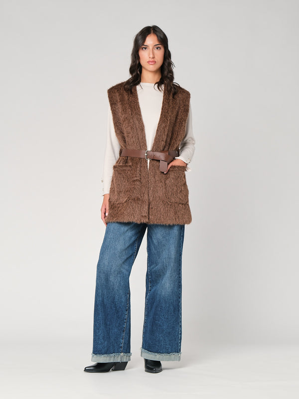 Gilet pelliccia con cintura