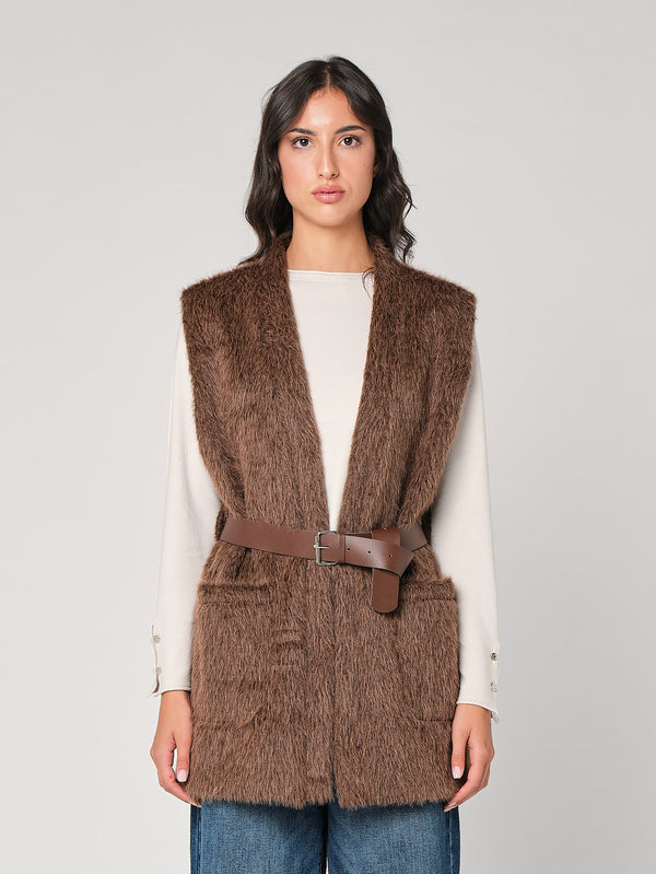 Gilet pelliccia con cintura