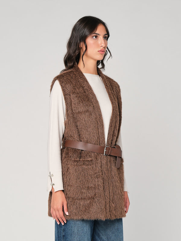 Gilet pelliccia con cintura