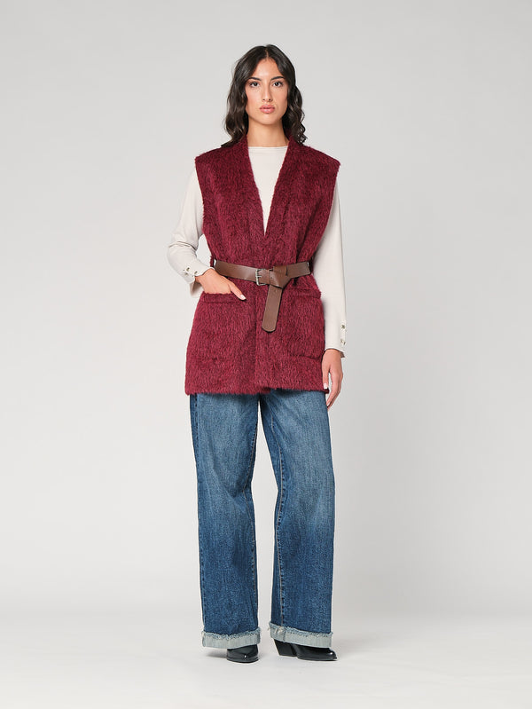 Gilet pelliccia con cintura