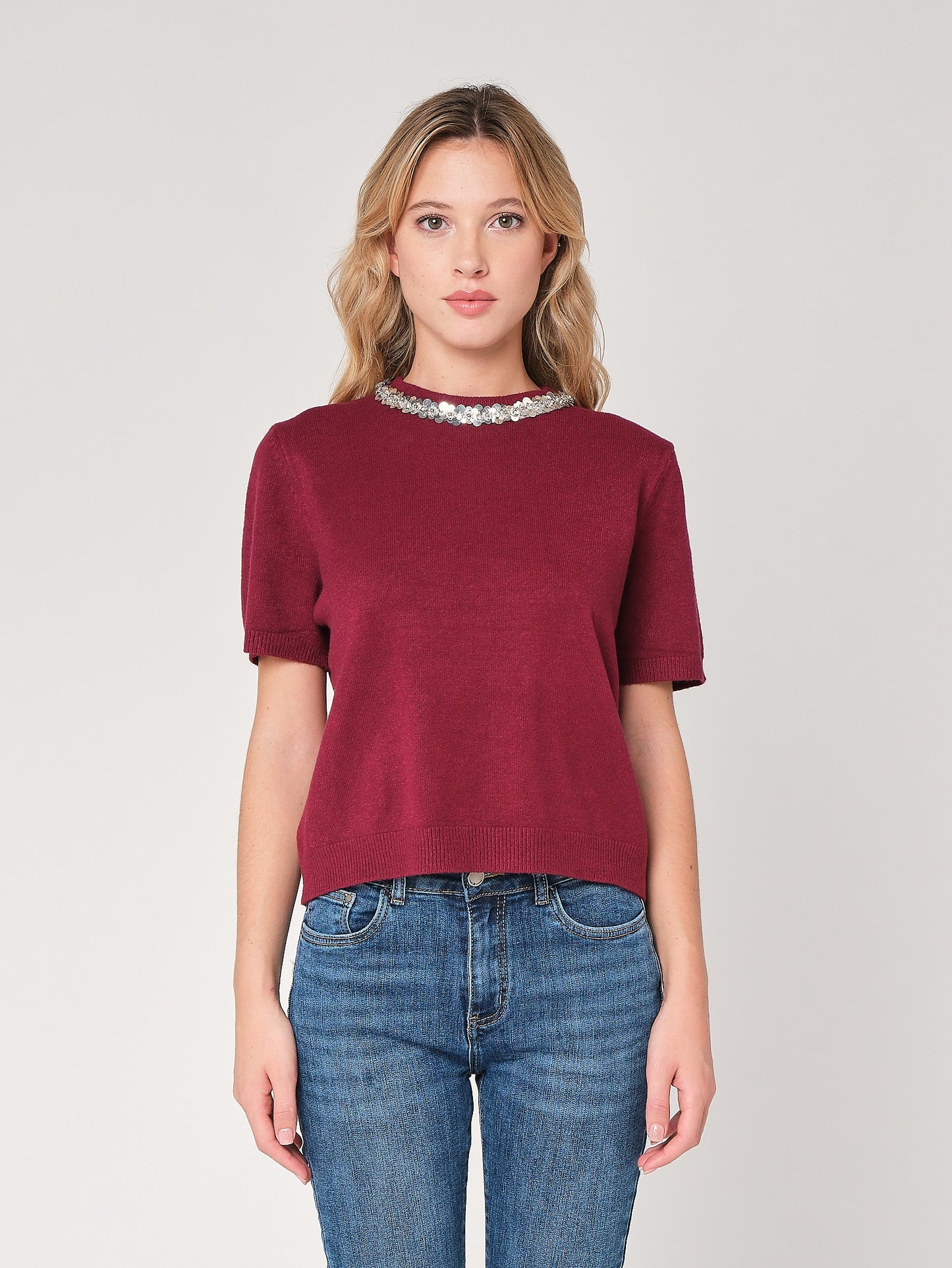 Paillettenkragenpullover