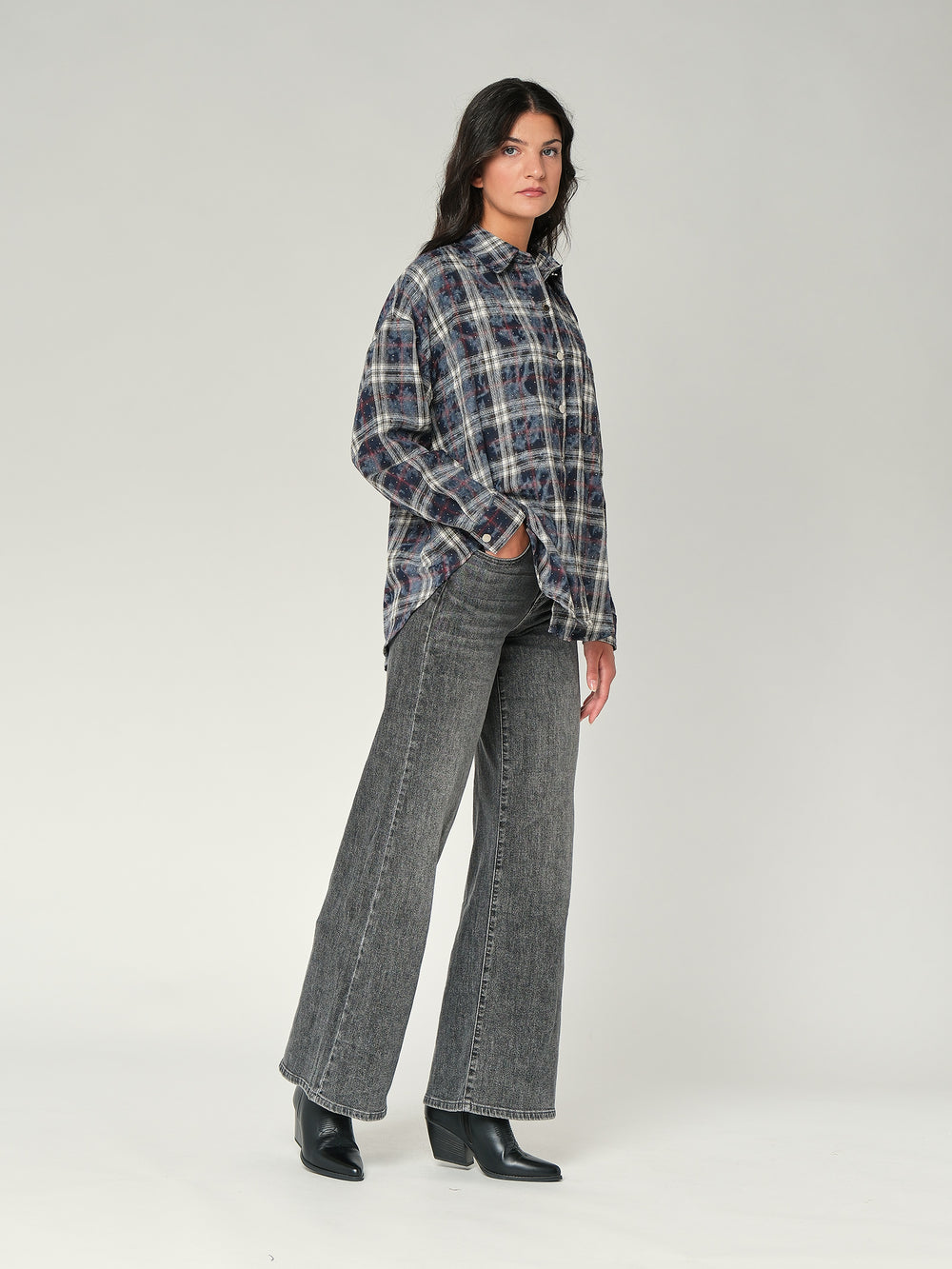 Camicia in flanella a quadri con strass