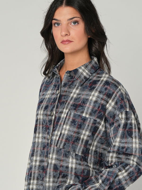 Camicia in flanella a quadri con strass