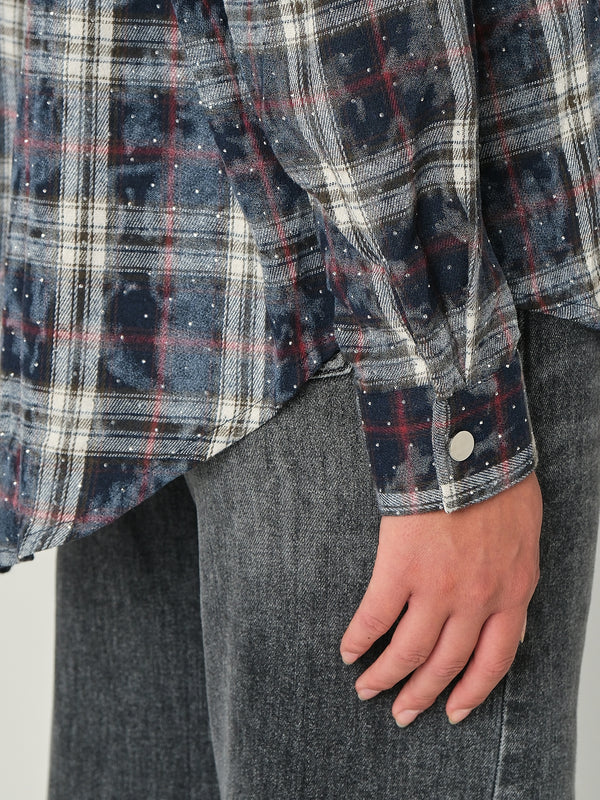 Camicia in flanella a quadri con strass