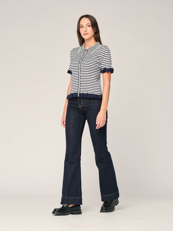 Maglia a righe con collo a camicia