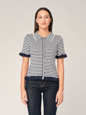 Maglia a righe con collo a camicia