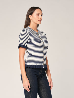 Maglia a righe con collo a camicia