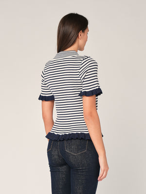 Maglia a righe con collo a camicia