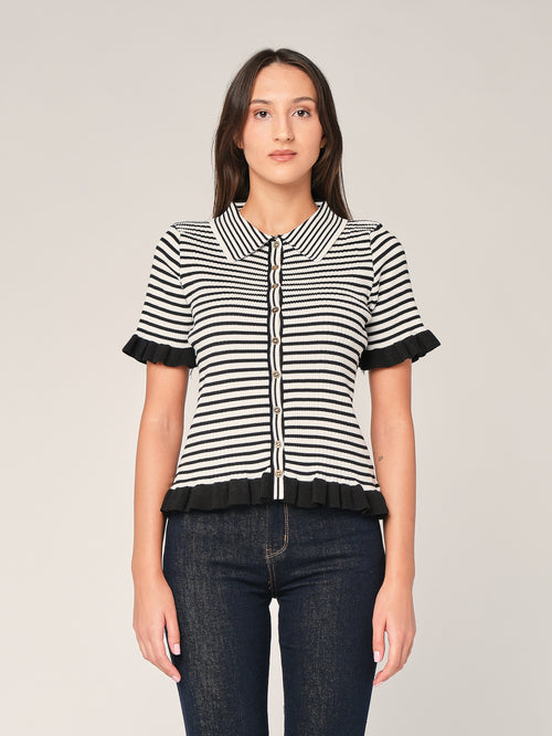 Maglia a righe con collo a camicia