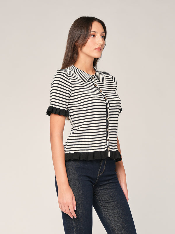 Maglia a righe con collo a camicia