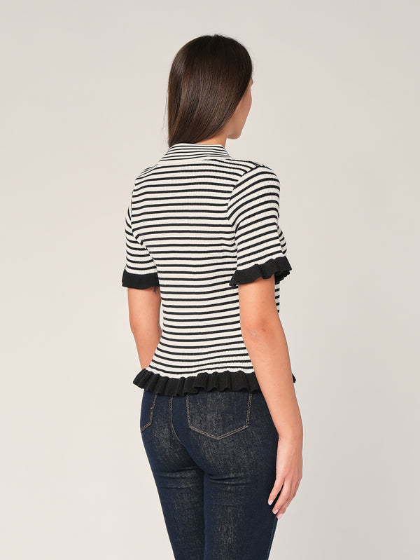 Maglia a righe con collo a camicia