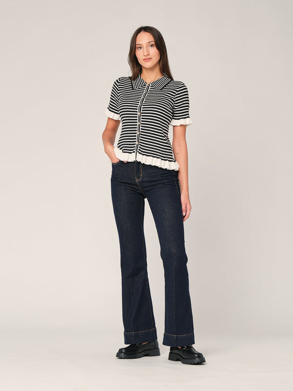 Maglia a righe con collo a camicia