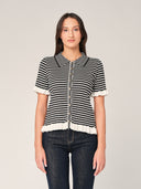 Maglia a righe con collo a camicia